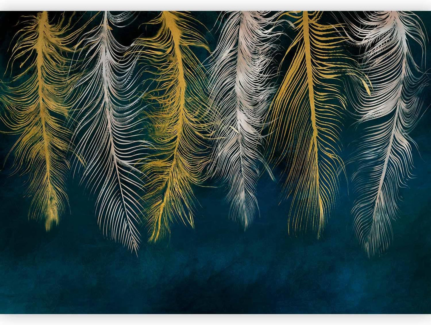 artgeist Wall Mural Feather 135x101 in - XXL Peel and Stick Self-Adhesive Wallpaper Removable Large Sticker Foil Wall Decor Print Picture Image Design Abstract Beige Navy Blue b-A-0812-a-a