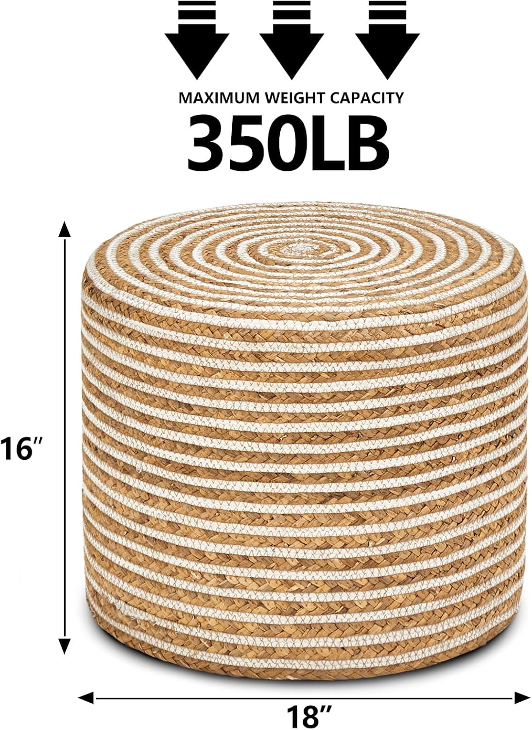 Cplxroc Ottoman Poof, Natural Seagrass Poufs, Hand Weave Round Footstool, Pouffe Accent Chair, Home Decorative Seat, Boho Deco Floor Chair for Living Room, Bedroom (18inch 68LI)