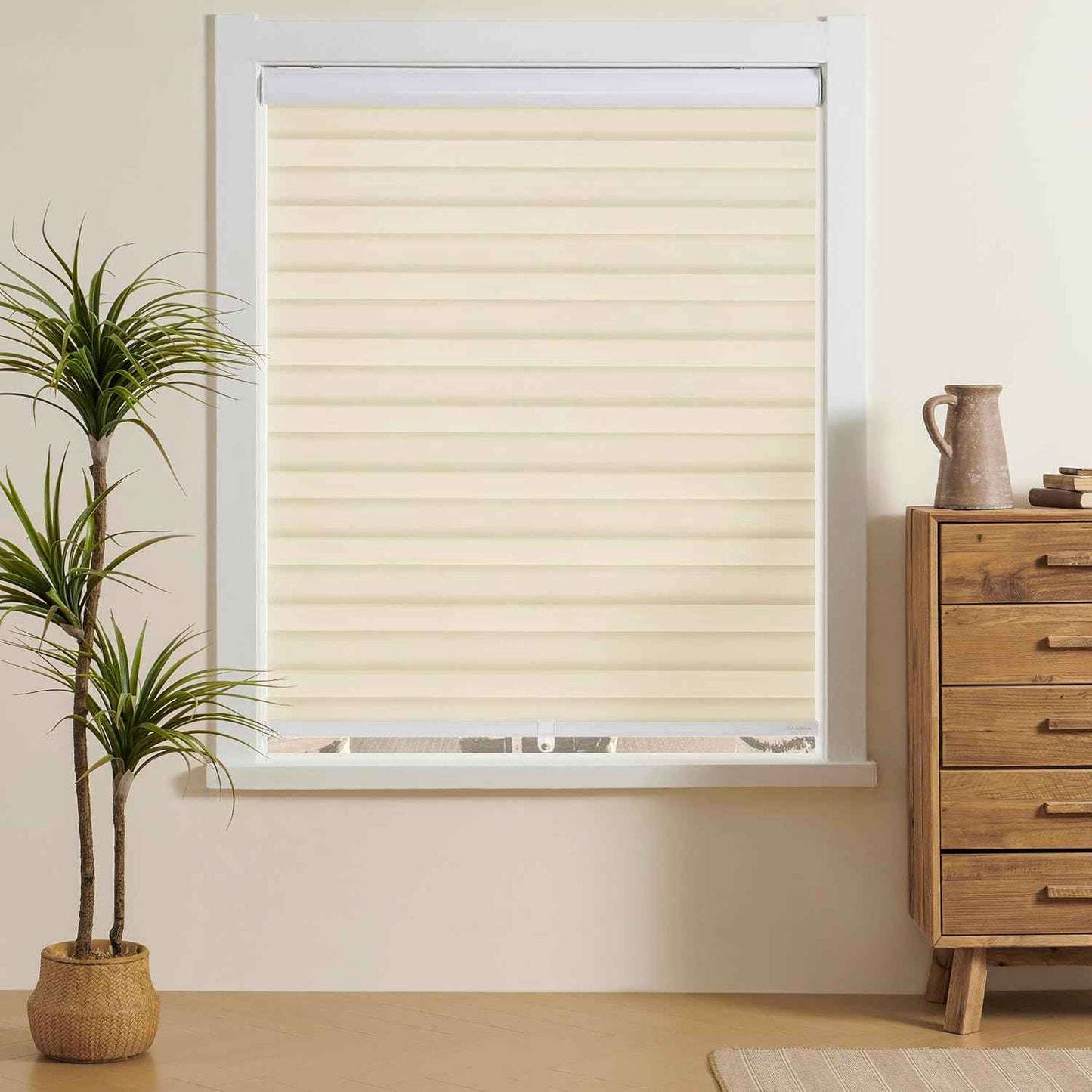 Cordless Zebra Blinds for Indoor Windows Free-Stop Zebra Shades Dual Layer Light Filtering Sheer Shades Roller Window Blinds for Home (27" W X 72" H, Cream)