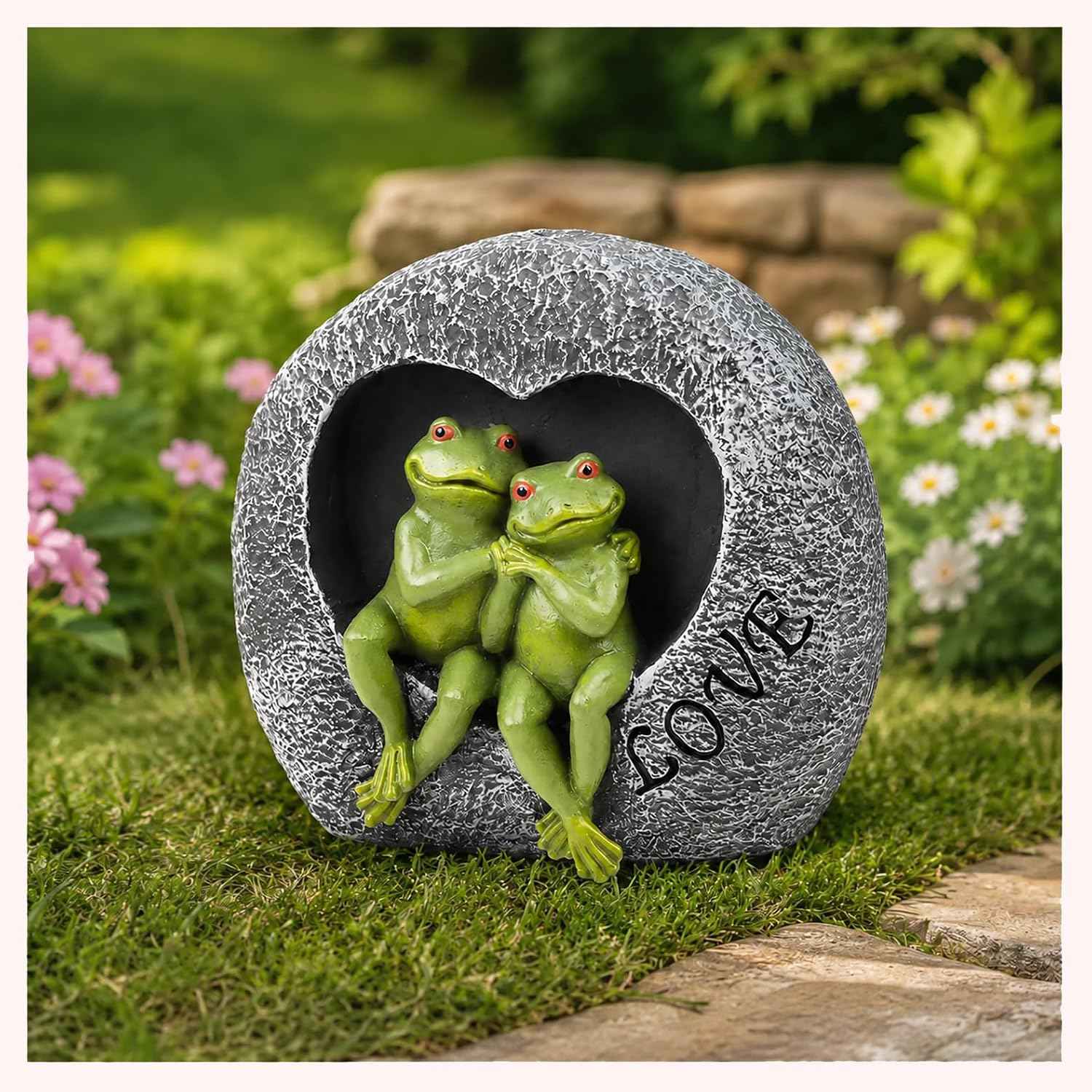 MeritMode Frog Garden Decor Outdoor Statue, Funny Resin Frog Figurine for Patio Porch Yard, Cute Garden Sculpture for Lawn Decor, Gardening Gift for Women Mom Frog Lovers