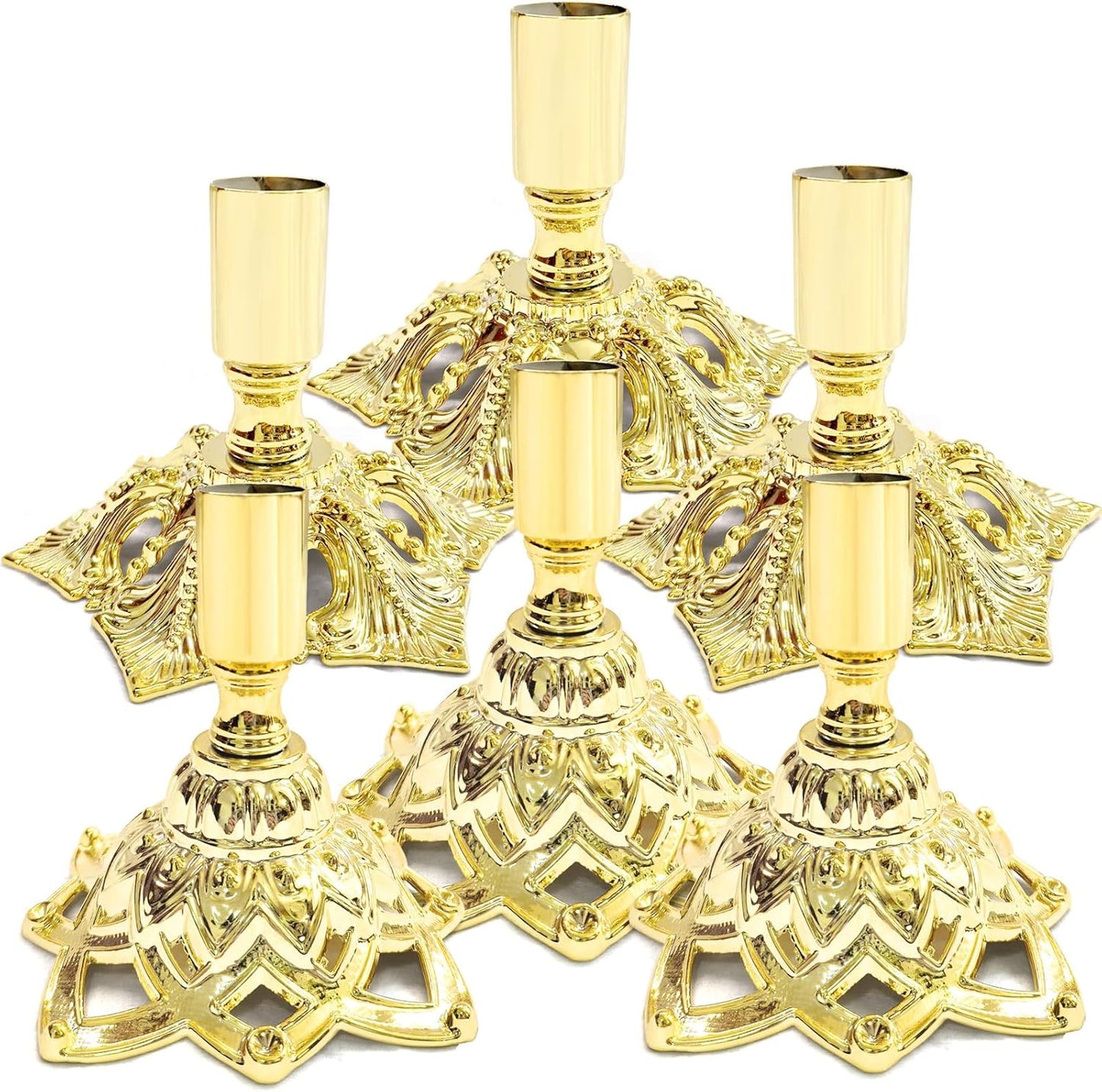 Candlestick Holders,Taper Candle Holder for Candlesticks Gold Plated Candle Metal Stick Candle Holders for Fireplace,Party, Dining,Wedding Decor,Fits 3/4 inch Thick Candle(Set of 6Pcs)