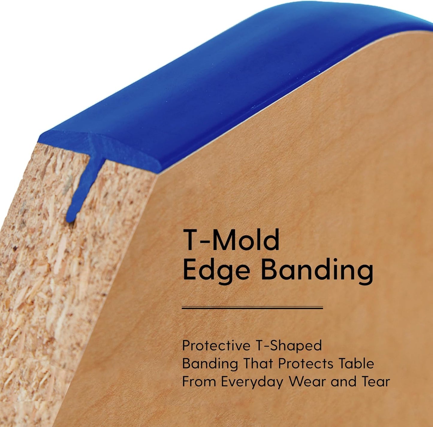 FDP Rectangle Activity School and Kids Classroom Table (24 x 48 inch), Toddler Legs, Adjustable Height 15-24 inches - Maple Top and Blue Edge