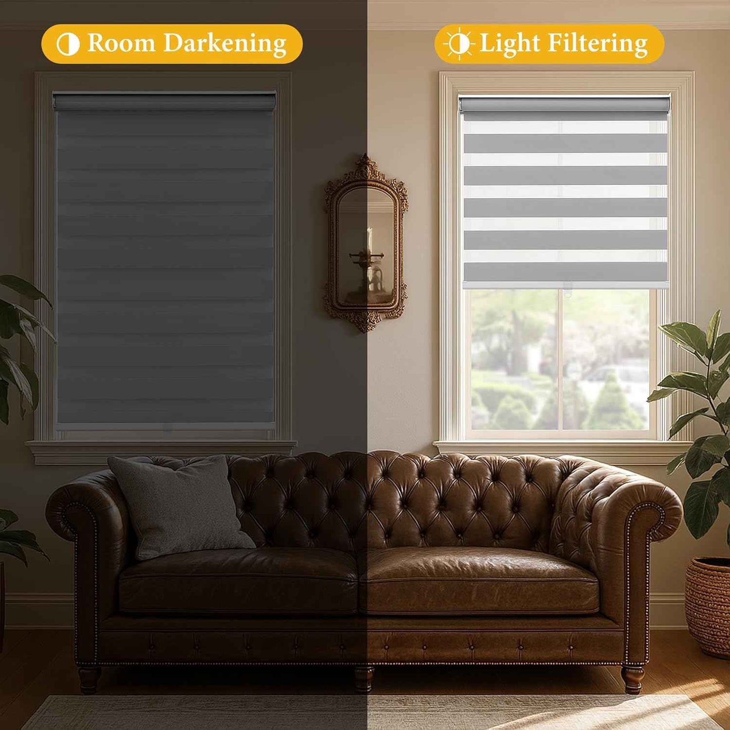 Zebra Blinds, Cordless Blinds for Windows, Roller Shades, Double Layered, Sheer Privacy or Light Filtering Shades for Day and Night, Window Blinds for Home, Office, 34W X 64H, White