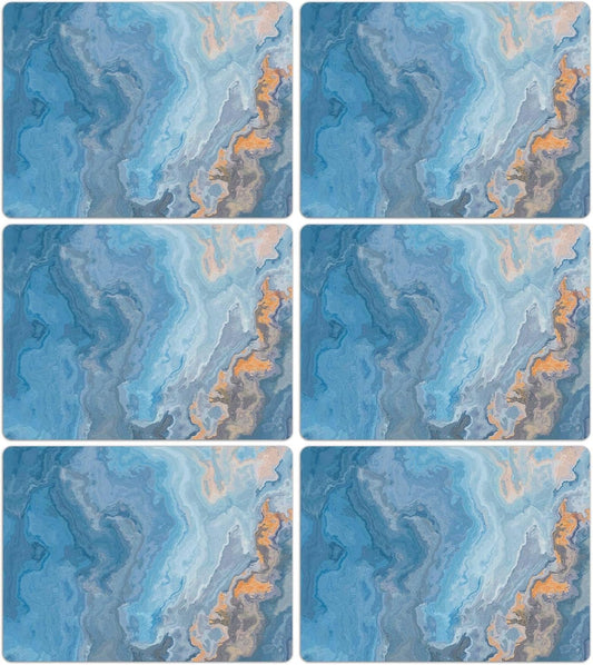 Marble Placemats Set of 6 Blue Marbles Plastic Table Mats Marble Theme Place Mats Wipe Clean Washable Holiday Table Decoration for Indoor Outdoor Party Kitchen Dining