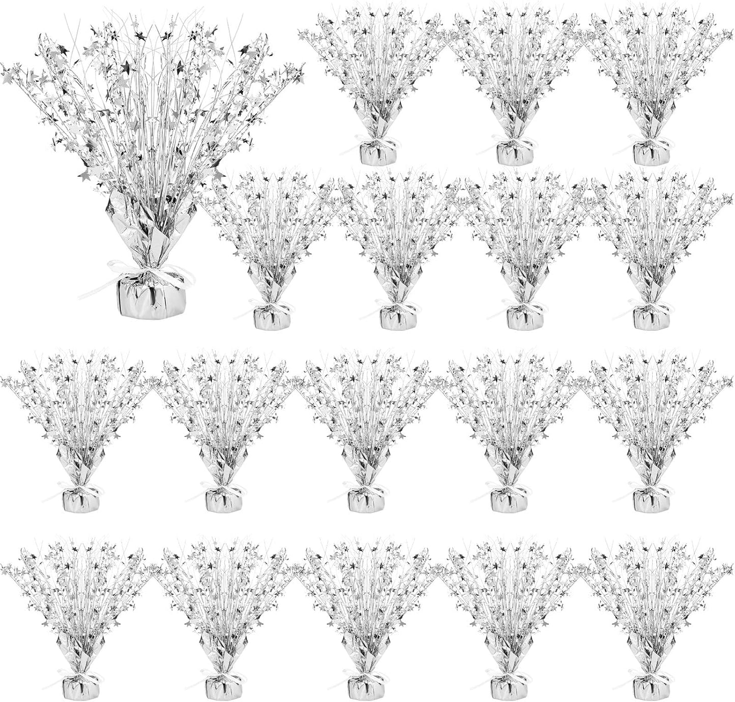 Crowye 18 Pieces Metallic Foil Spray Centerpiece Party Star Table Decoration Burst Metallic Table Centerpieces for Birthday Party Season Holiday(Silver)