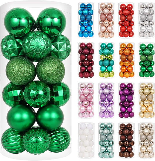 XmasExp 24ct Christmas Ball Ornaments Shatterproof Christmas Ornaments Set Decorations for Xmas Tree Balls 40mm/1.57" (1.57'', Green)