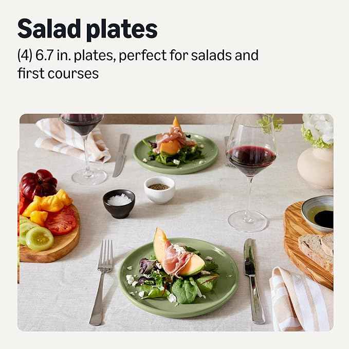 Amazon Basics Glazed Stoneware Salad Plates, Ceramic 4-Piece Set, Microwave and Dishwasher-Safe, 8.3 in., Olive