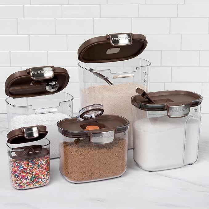 ProKeeper+ Airtight Food Storage Container Set – Clear Plastic Flour and Sugar Canister Set with Magnetic Accessories for Kitchen Organization (Brown, 9-Piece)