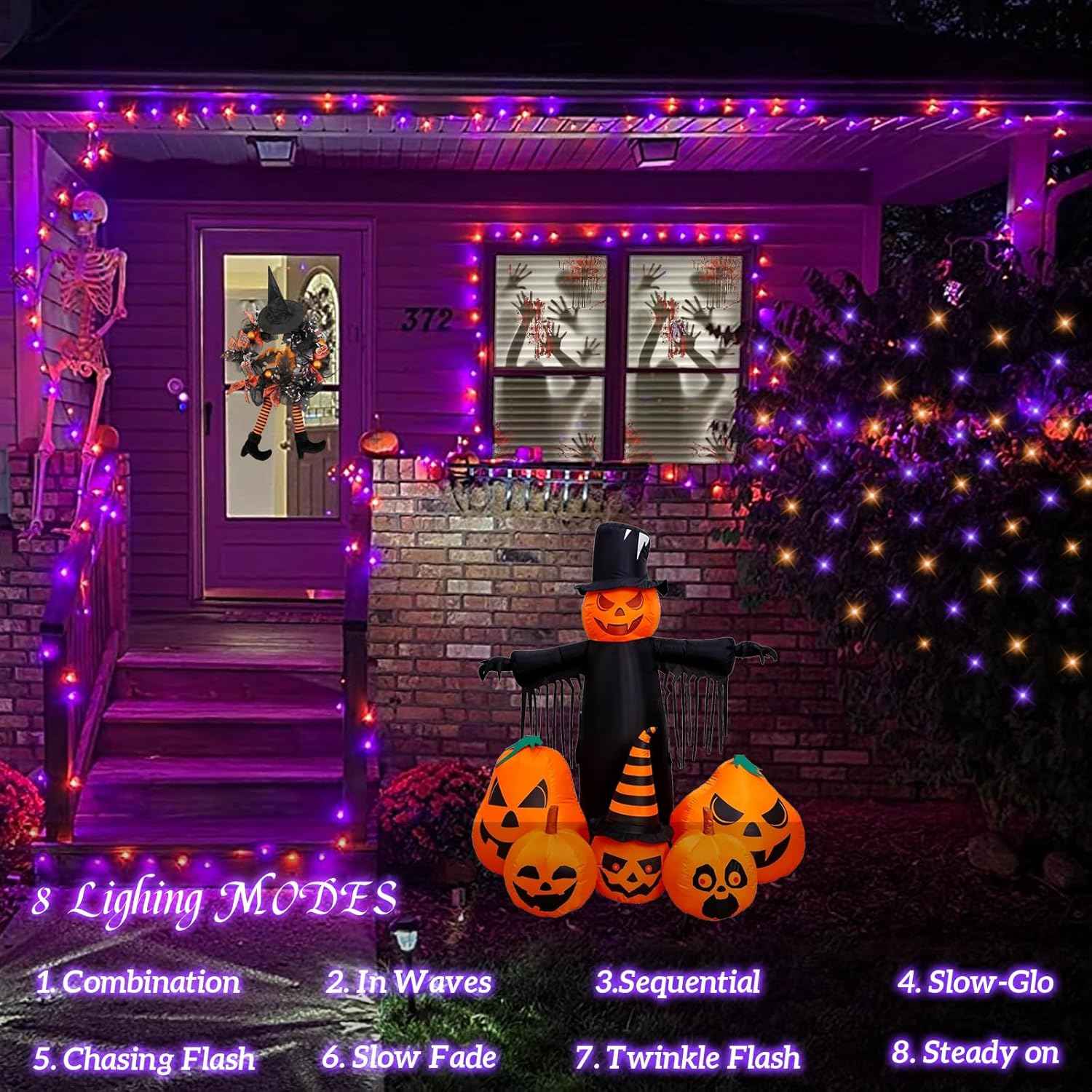 YEGUO Halloween Lights Battery Operated, 2 Pack Each 33ft 100 LED Orange and Purple String Lights Outdoor Waterproof, Green Wire Fairy Christmas Light Indoor with Remote