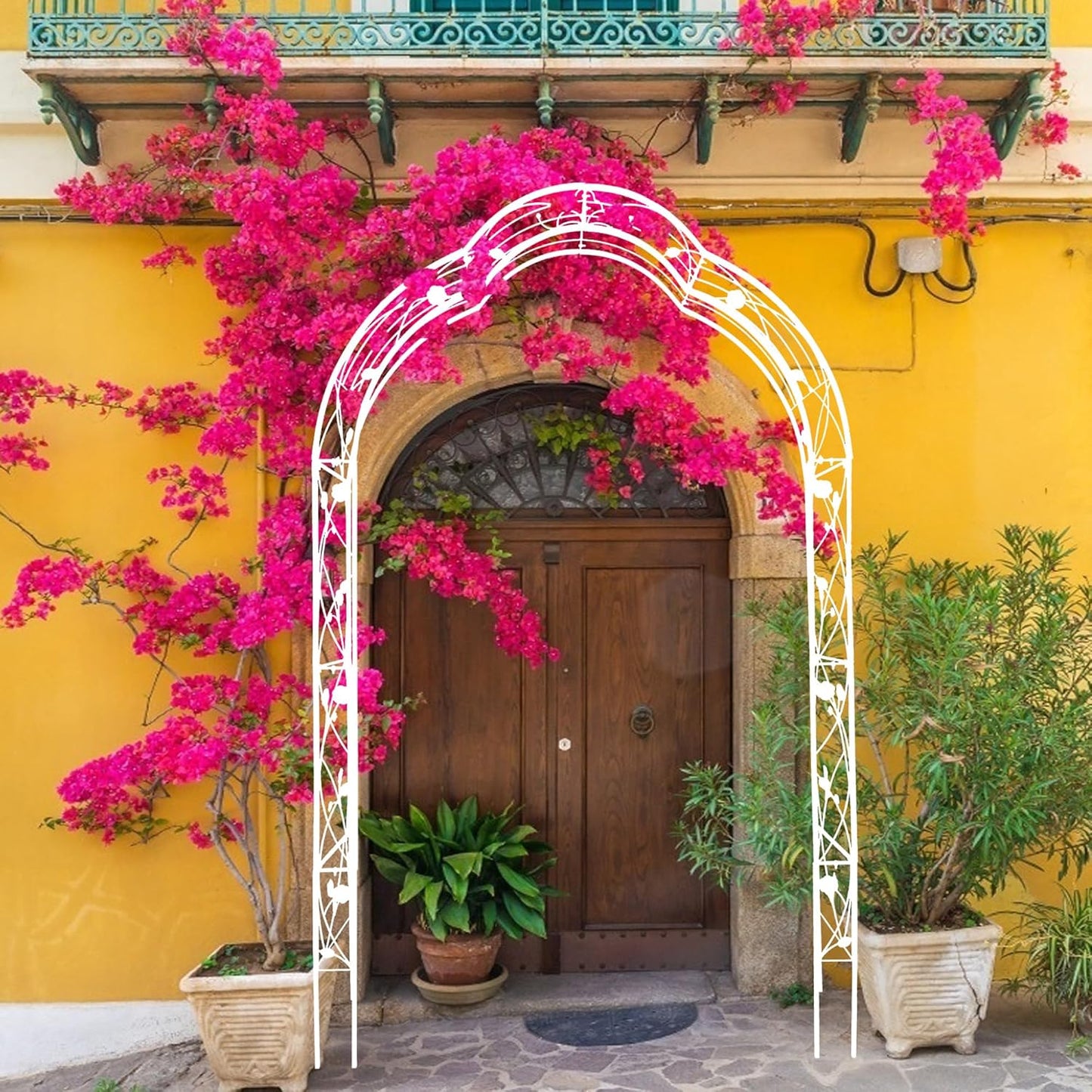 Metal Garden Arch 98.4" H Garden Arbor Trellis for Outdoor Climbing Plants Support Rose Lawn Tall Large Scale Event Arch(L, Cream White)