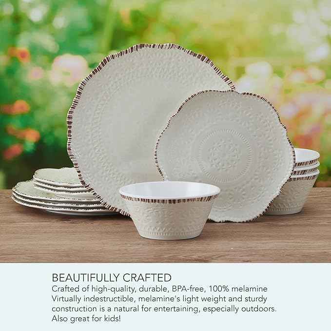 Pfaltzgraff Chateau 12 Piece Outdoor Melamine Dinnerware Set, Service for 4, White