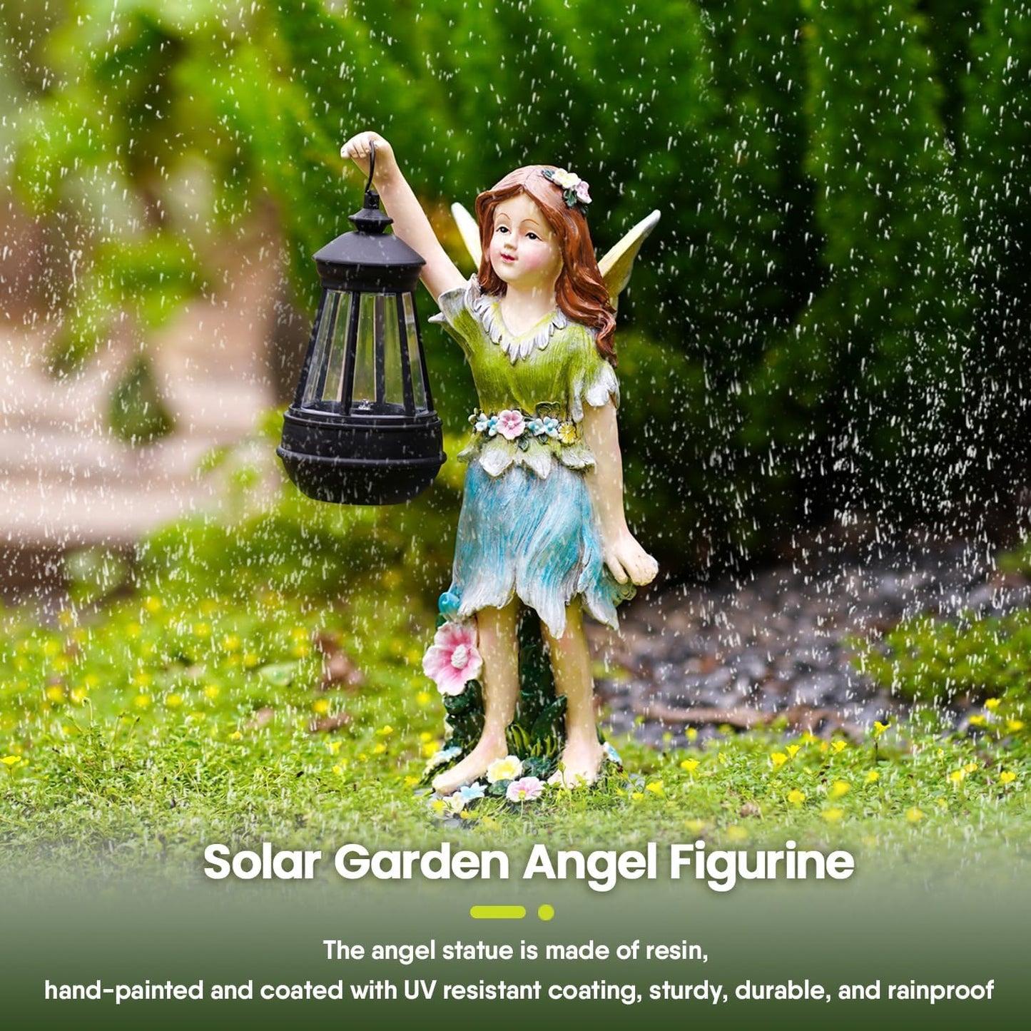 Fairy Garden Statue Solar Garden Fairy with Lantern Light Outdoor Decoration Waterproof Solar Sculpture for Patio Yard Lawn Gift for Mom Grandma