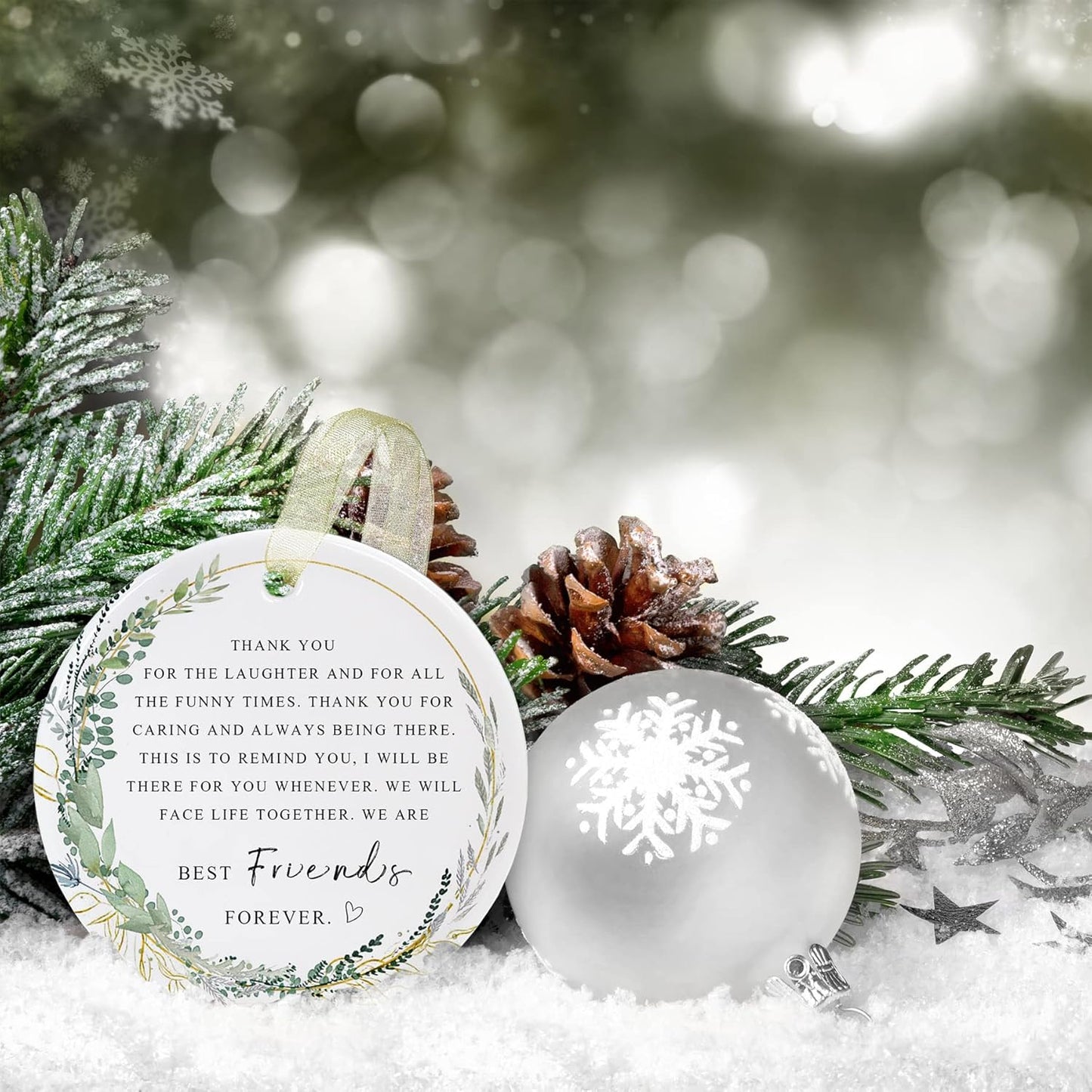 Friend Ornaments 2025 Best Friend Ornament Christmas Friendship Besties Forever Ornament Friends Tree for Graduate Best Friend Ever Double-Sided Printing Ceramic (2.9"