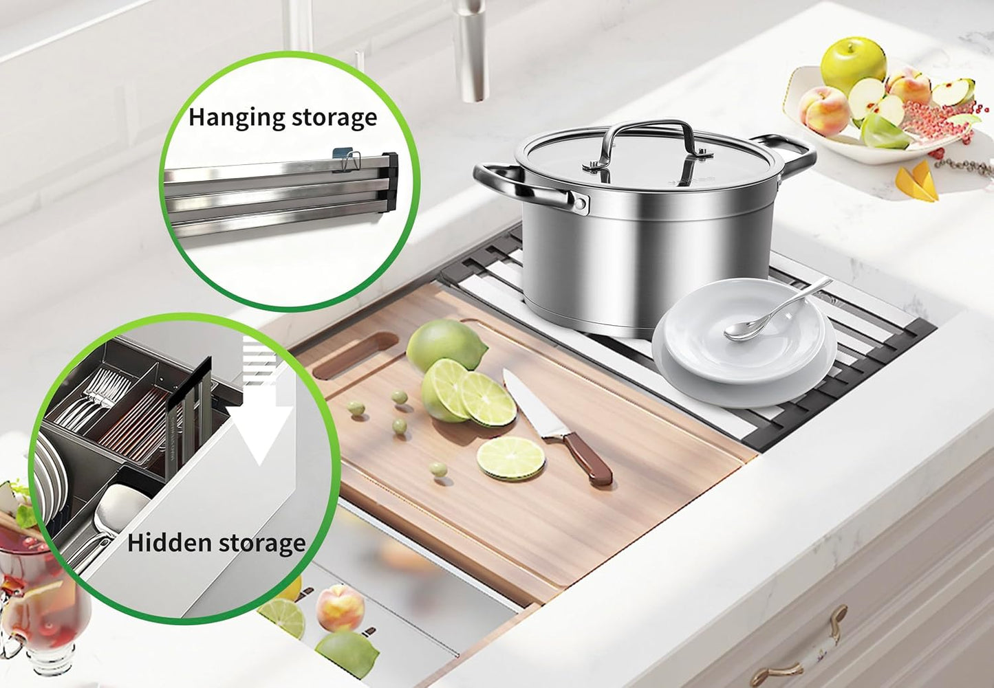 Over The Sink Kitchen Dish Drying Rack Organizer - Stainless Steel Collapsible Non-Slip Space-Saving [19.69 * 12.8IN] - Rust-Resistant Heat-Resistant Sturdy - Easy to Clean