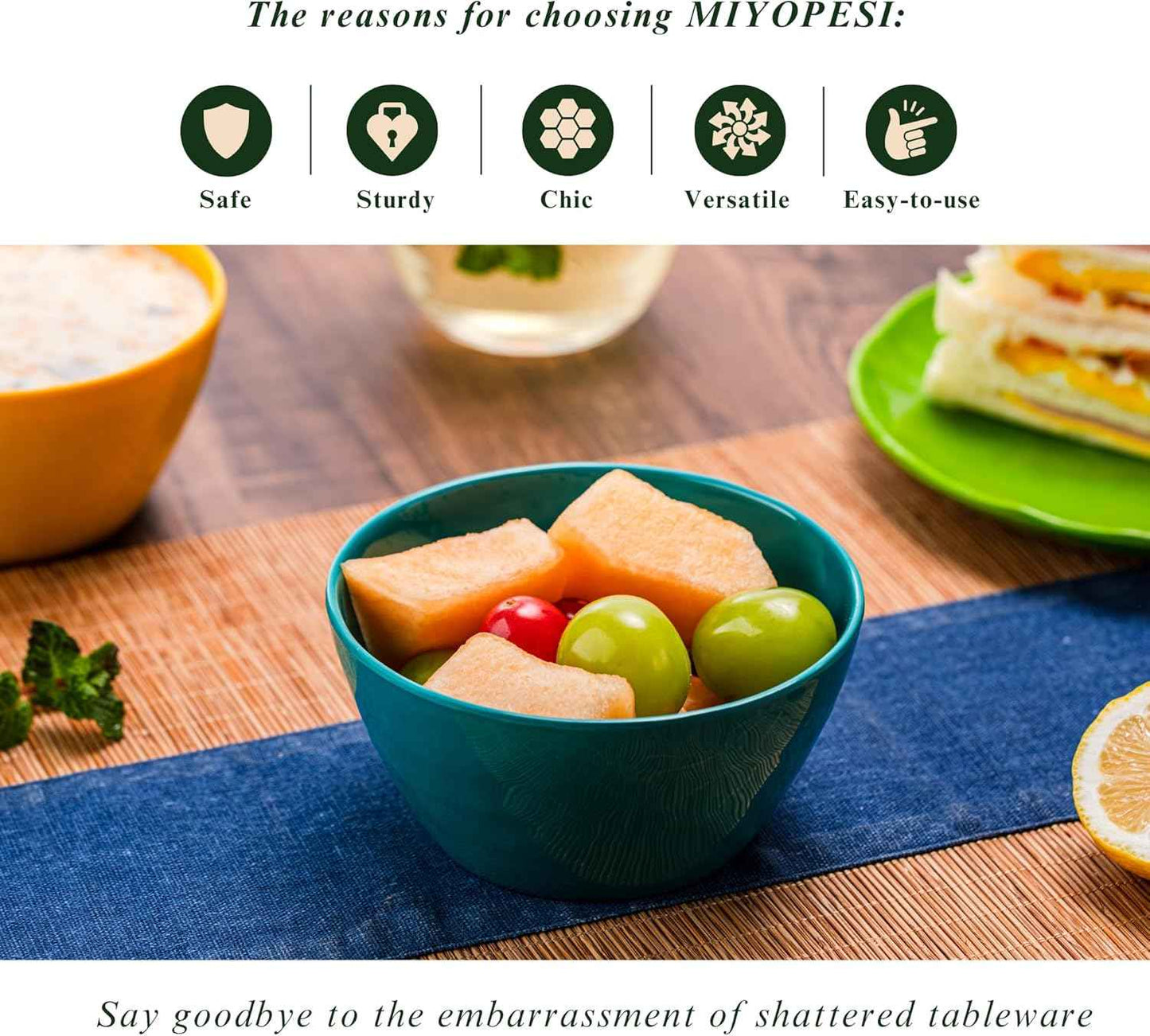 4.7-Inch Melamine Rice Bowls (Set of 6) - 12oz Unbreakable and Reusable Soup Bowls with Ceramic Feel, Stackable and Dishwasher-Safe Dinnerware (Multi-color)