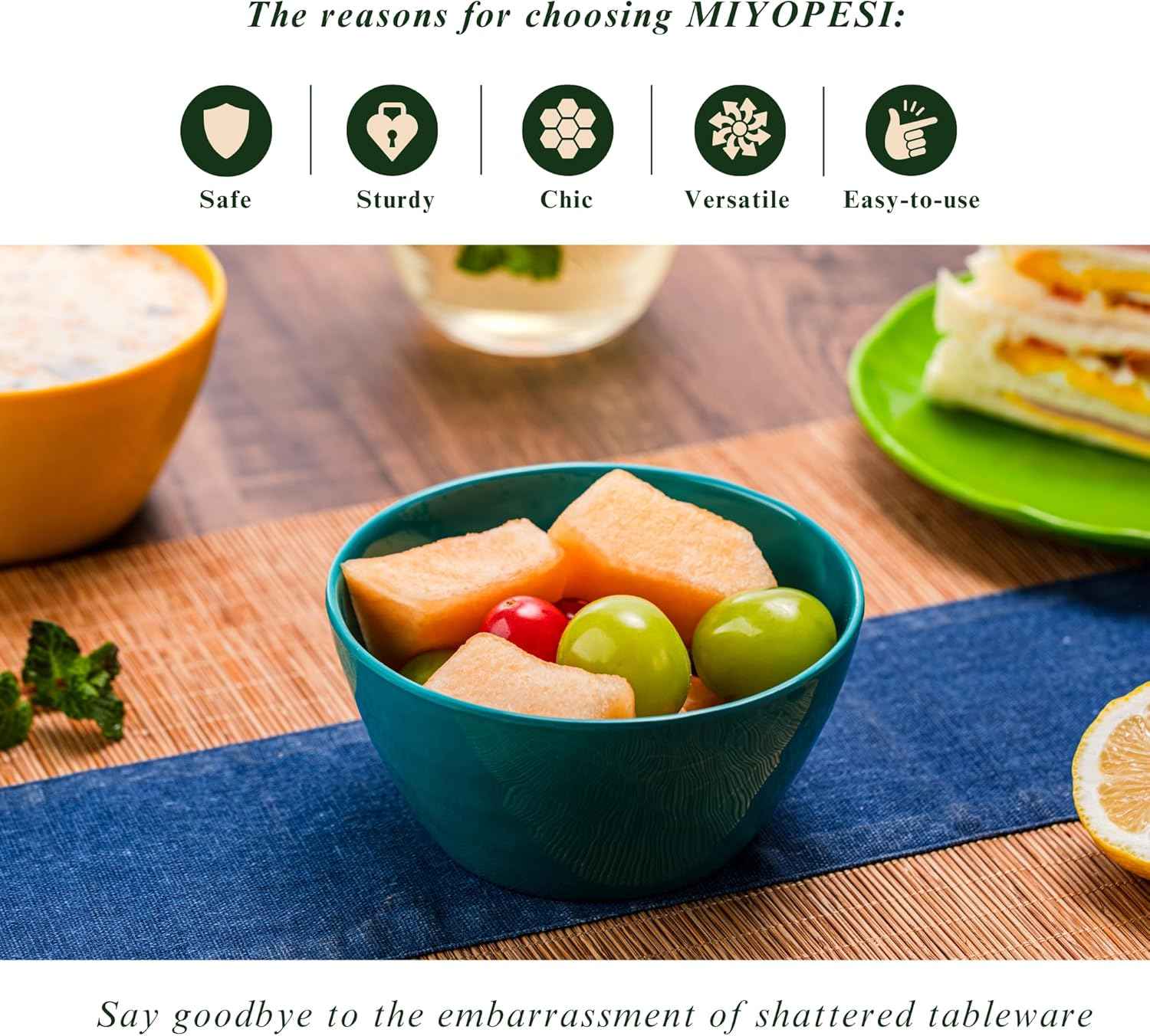 4.7-Inch Melamine Rice Bowls (Set of 6) - 12oz Unbreakable and Reusable Soup Bowls with Ceramic Feel, Stackable and Dishwasher-Safe Dinnerware (Multi-color)