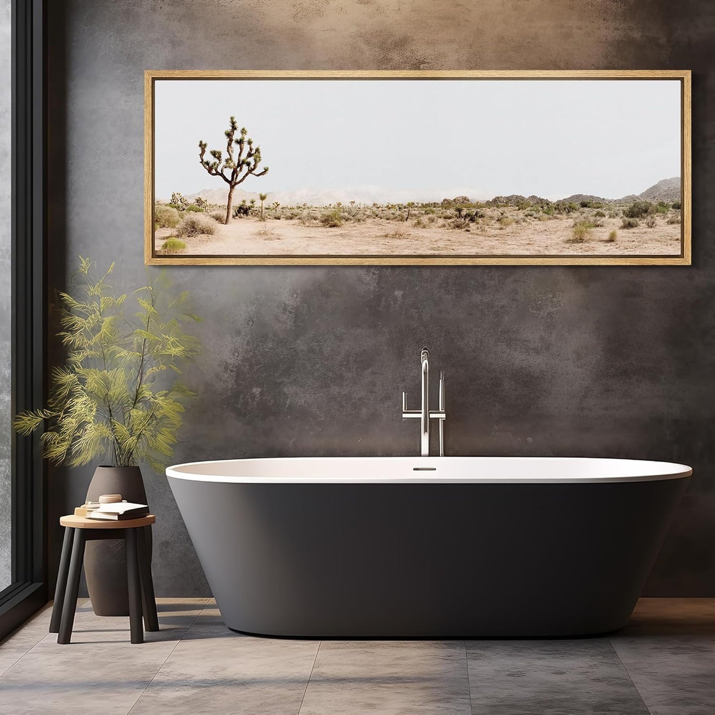 MUDECOR Large Framed Canvas Print Wall Art Desert Solitude Joshua Tree Landscape Antique Retro Fine Art Illustrations Decorative Colorful for Bedroom - 60"x20"