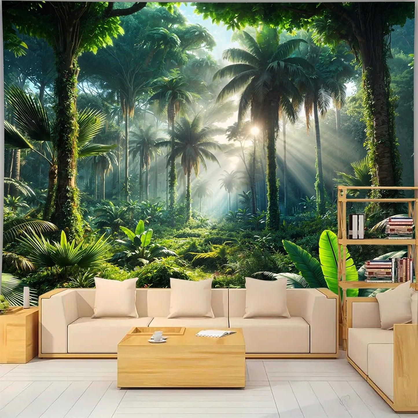 BSFHH Nature Tapestry Forest Tree Sea Cave Wall Hanging, Stream Through Rainforest Landscape Wall Art Tapestry for Bedroom Living room (Rainforest, 79"×59", Unframed)