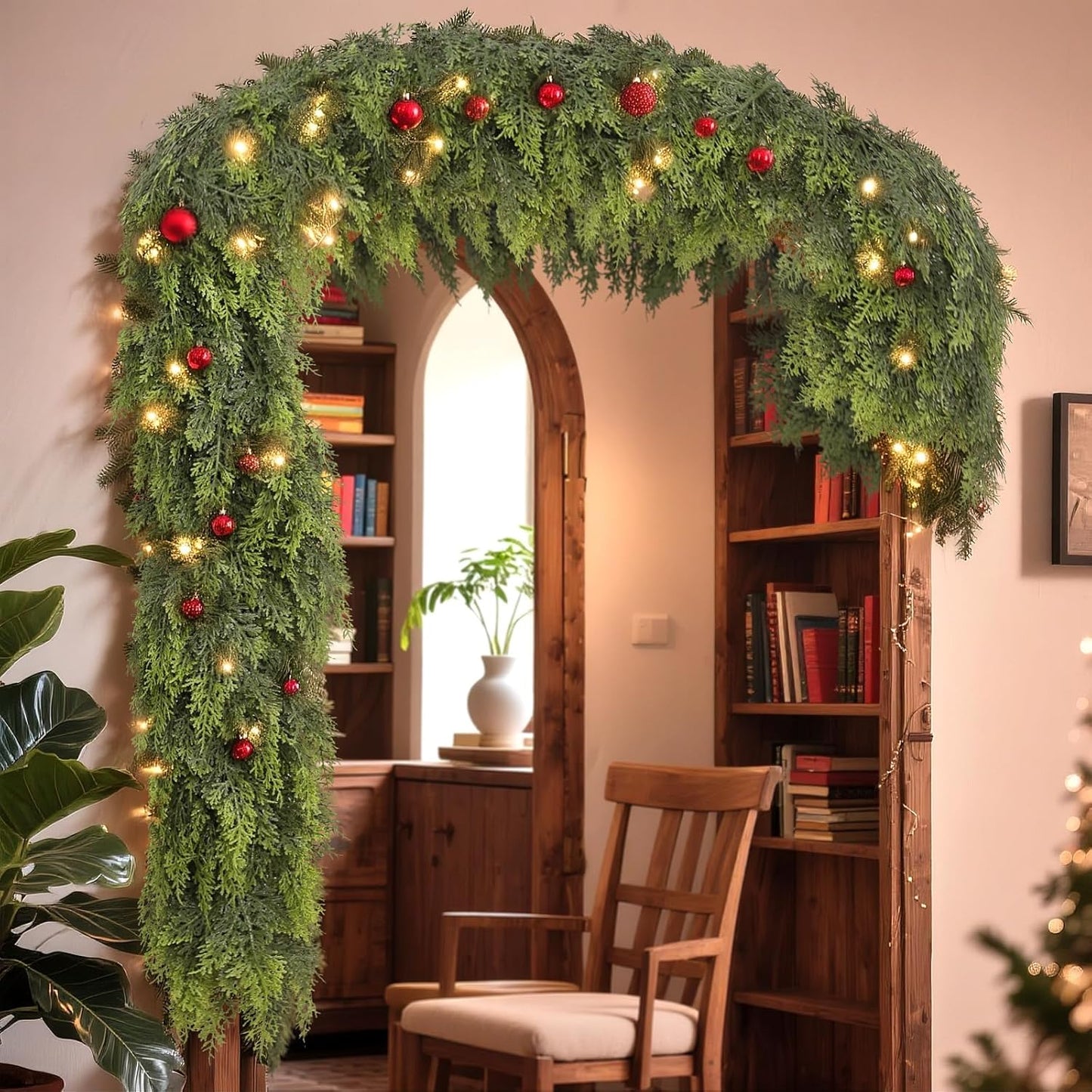9FT Real Touch Cedar Garland - Artificial Christmas Garland Fake Green Faux Thick and Lush Pine Needles Garlands for Table Fireplace Mantle Holiday Home Indoor Outdoor Decor (1PCS)