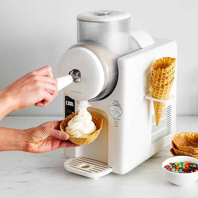 GreenPan Frost Ice Cream Maker & Slushie Machine, Mixing Bowl included, Soft Serve, Sorbet, Margaritas, Milkshakes, Frozen Yogurt, No Pre-Freezing, Ready in 15 Mins, 6 Modes, Self-Cleaning, Cream