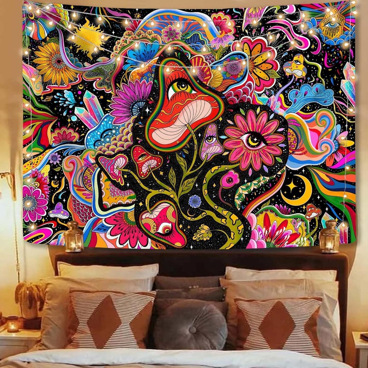 Lunerfex Mushroom Tapestry Pink Flowers Tapestry for Bedroom Aesthetic Tapestries Cute Floral Tapestries Wall Hanging for Bedroom and Living Room Decor Pink Flowers 70×90 Inches