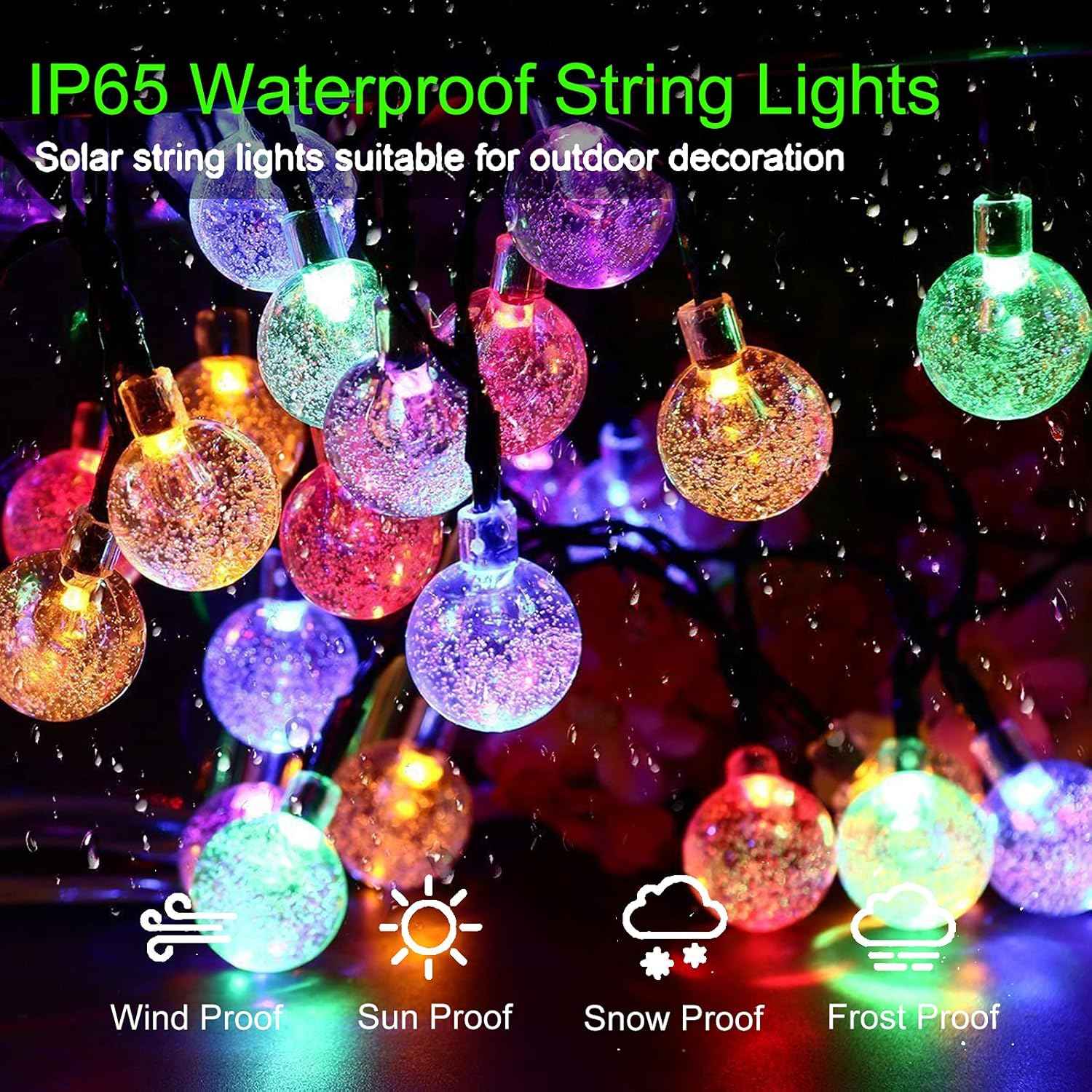 Jedavai Solar String Lights Outdoor 2 Pack 200 Led 80FT Multi-Color Crystal Globe Lights with 8 Lighting Modes, Waterproof Solar Powered Patio Lights for Garden Yard Porch Wedding Party Decoration