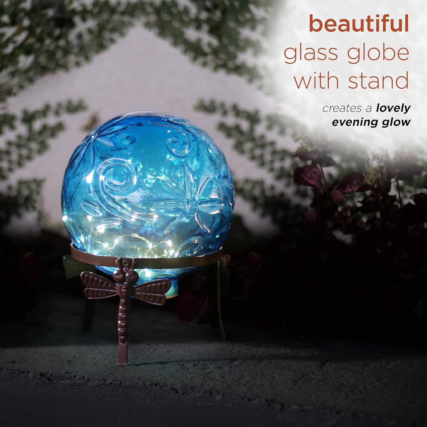 Alpine Corporation 13" Tall Indoor/Outdoor Pearlized Blue Glass LED Gazing Globe with Stand
