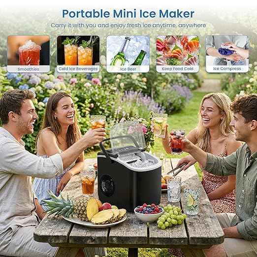 Antarctic Star Ice Makers Countertop with Auto-Cleaning, 9 Bullet Ice Cubes in 6 Mins, 26lbs/Day, Portable Ice Machine with Handle, Basket and Scoop for Home, Kitchen, Office, Party