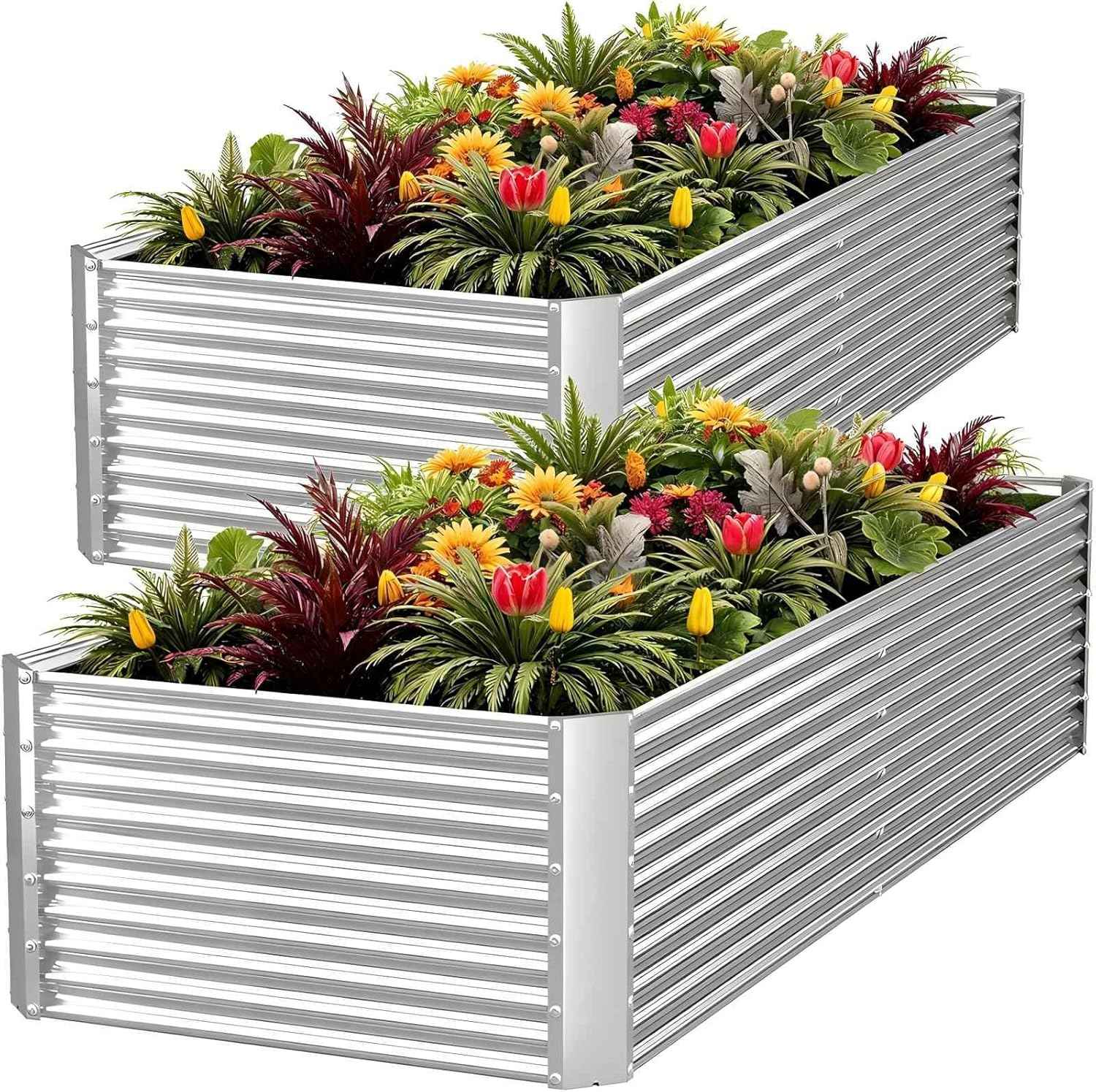 2pcs Tall Galvanized Raised Garden Bed Outdoor,Steel Garden Bed for Vegetables,Above Ground Garden Box for Flower,Metal Raised Beds for Gardening - 6x3ft
