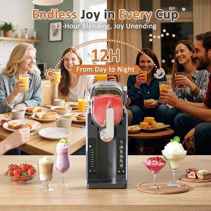 Slushie Machine, Slushy for Home No Ice Need, Soft Serve Ice Cream Maker & Margarita Machine, Auto-Cleaning, 6 Presets for Milkshakes, Frappés, Frozen Drink and More, Blue.