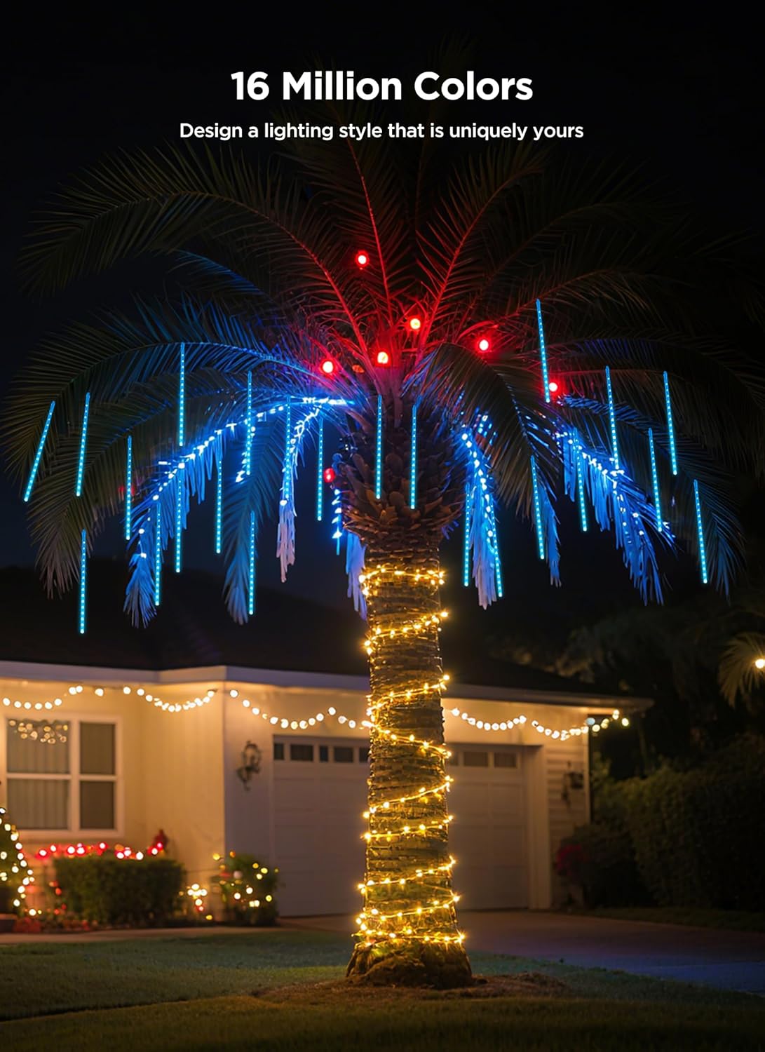 Smart Meteor Shower Rain Lights, 8Tube 128LED 11.48ft Color Changing Icicle Christmas Lights Outdoor Outside, APP Controlled RGB Customize Display DIY Dynamic Lighting Effect