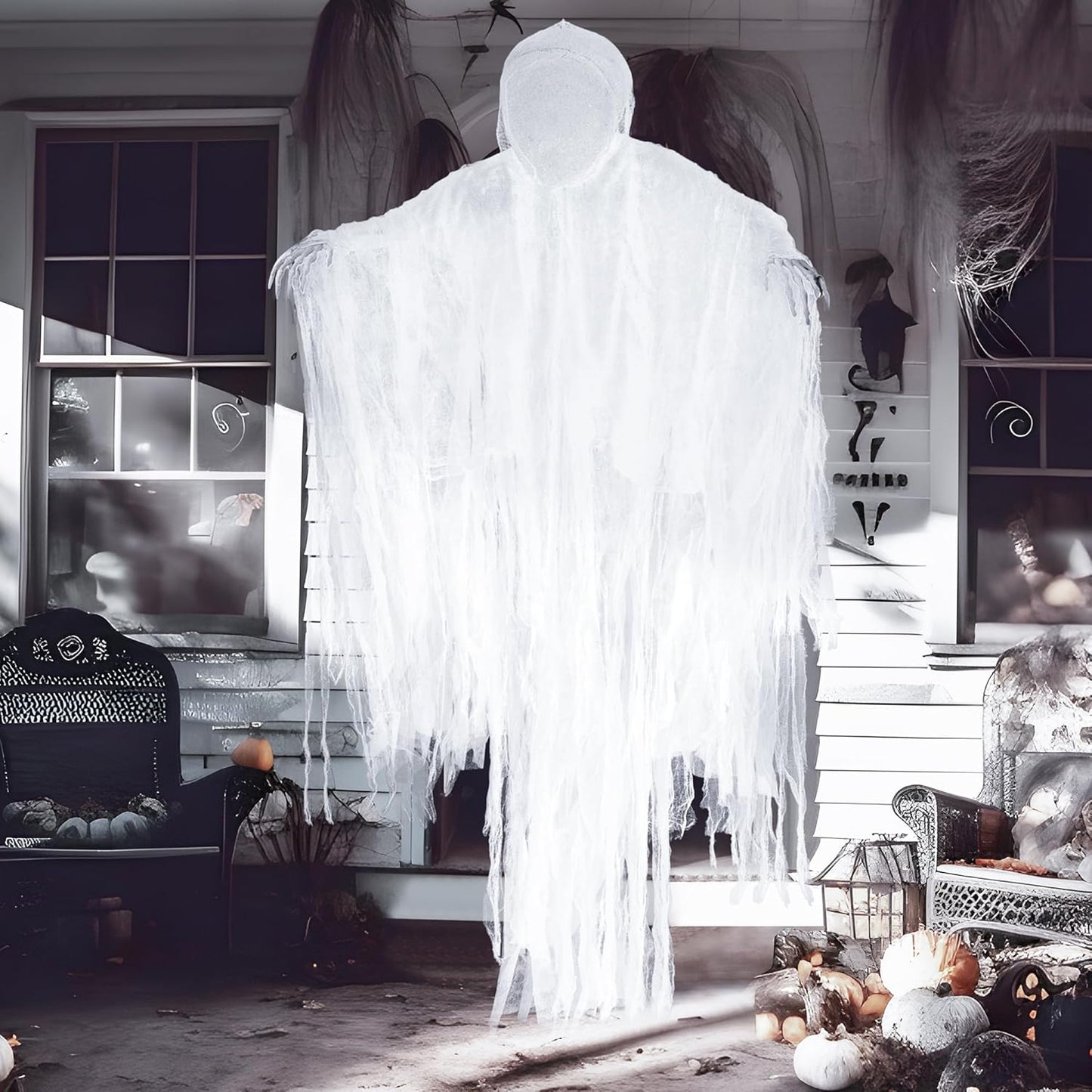 JOYIN 63” Halloween Hanging Ghost Decorations Outdoor, White Faceless Grim Reaper in White Horror Robe for Halloween Tree Yard Party Outside Hanging Decorations Party Supplies