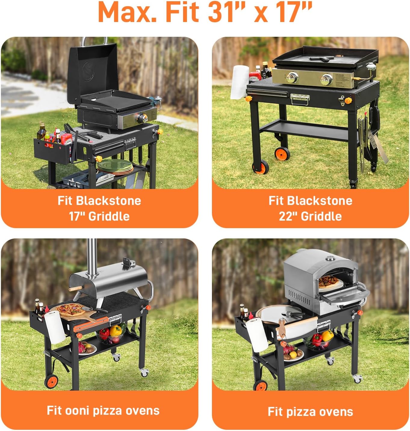 Portable Outdoor Grill Table, Folding Grill Cart Solid and Sturdy, Blackstone Griddle Stand Large Space, Blackstone Table with Paper Towel Holder, Grill Stand for Blackstones Griddle, Ninja Grills etc