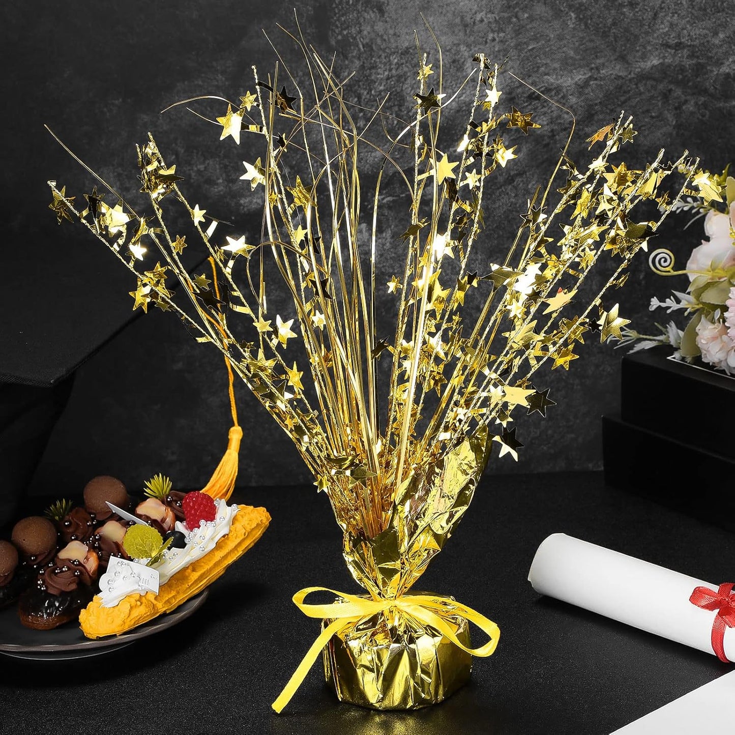 Crowye 18 Pieces Metallic Foil Spray Centerpiece Party Star Table Decoration Burst Metallic Table Centerpieces for Birthday Party Season Holiday(Gold)
