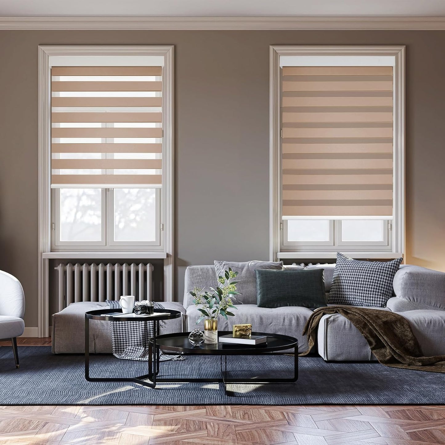 HESTIA Cordless Zebra Blinds Light Filtering Roller Shades UV Blocking Blackout Privacy Indoor Window Blind for Home Office Day and Night, Beige,30" W x 48" H
