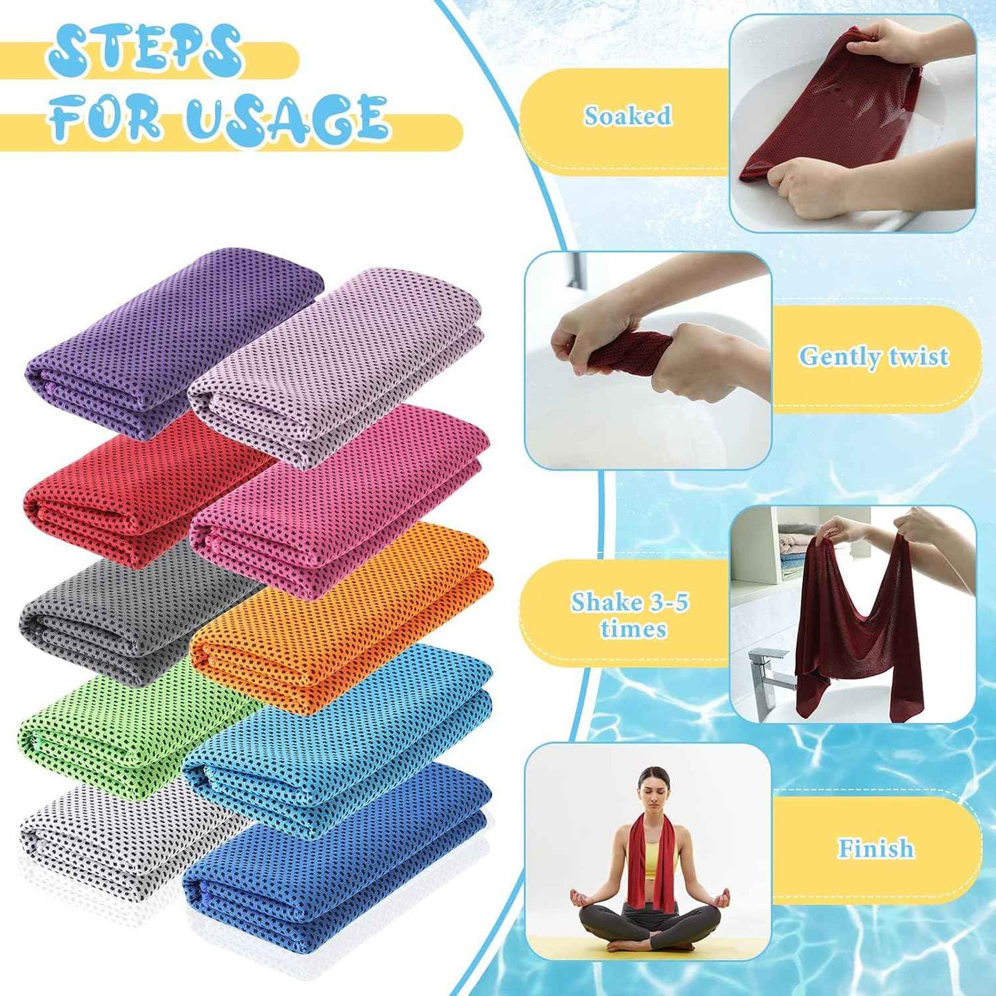 Hosuly 20 Pcs Cooling Towel 47 x 12 Inch Ice Towel for Neck, Microfiber Cool Towel, Breathable Soft Chilly Towel for Yoga, Sports, Gym, Camping, Golf, Running, Fitness, Workout(Multicolor, 20 Pcs)