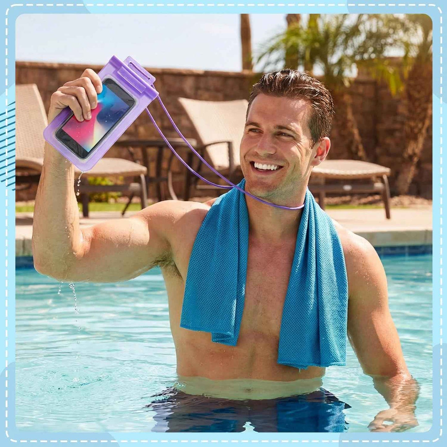 BBTO 48 Pcs Cooling Towels Waterproof Cell Phone Pouch Set 24 40" x 12" White Ice Towel for Neck and Face 24 6.7" Underwater Cellphone Dry Bag with Lanyard for Running Yoga Snorkeling Swimming