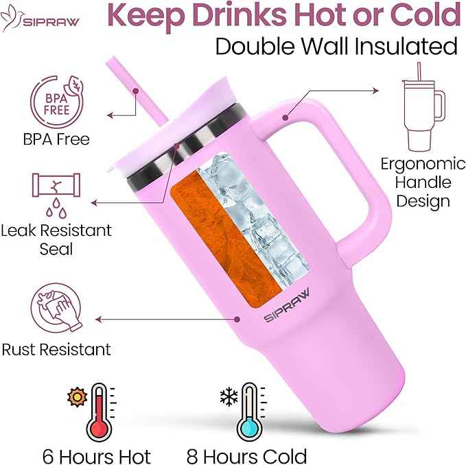 30oz Tumbler with Handle and Straw Insulated Stainless Steel Travel Mug Vacuum Double Wall Coffee Cup Leak Resistant Lid BPA-Free Cup Holder Friendly for Hot & Cold Drinks, Pink