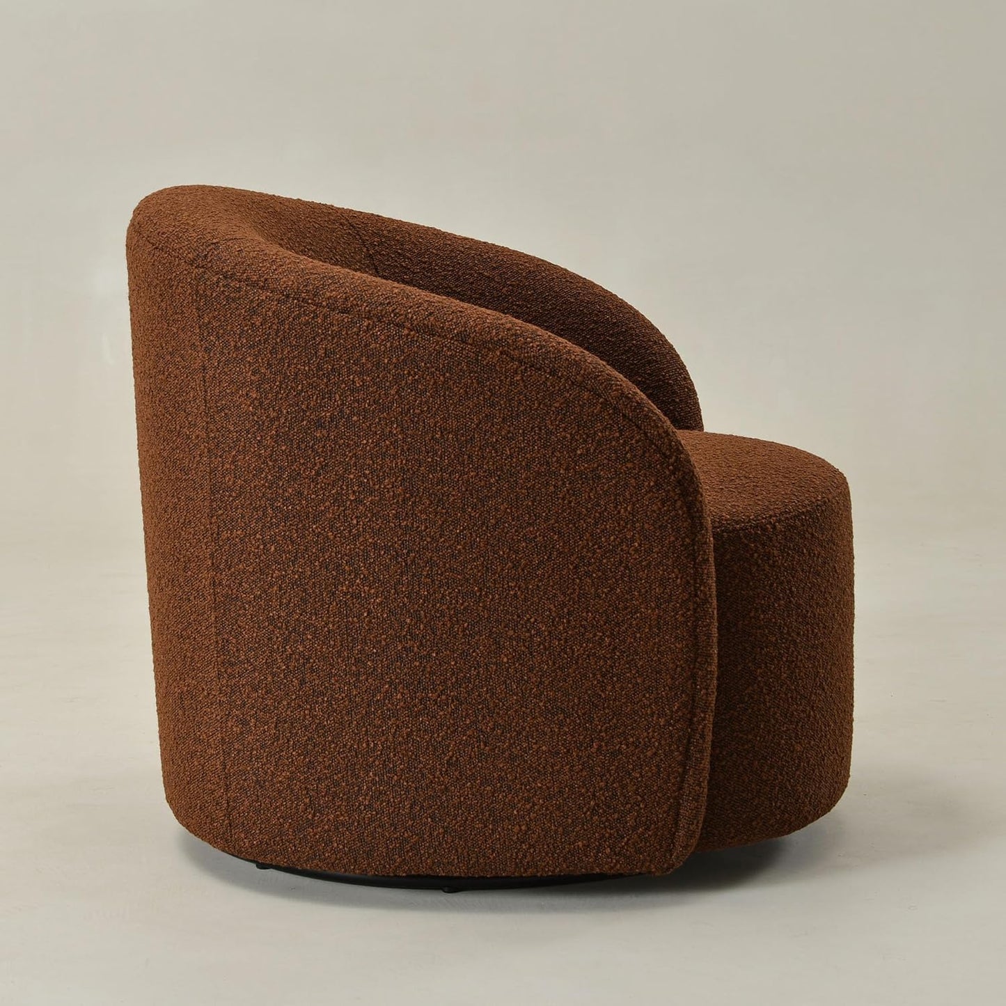 KINWELL 34" Boucle Swivel Barrel Chair with 18" Round Ottoman Set, Fully Assembled Set of Sherpa Accent Chair and Footrest, Modern Comfy Armchair and Footstool for Living Room and Bedroom, Brown