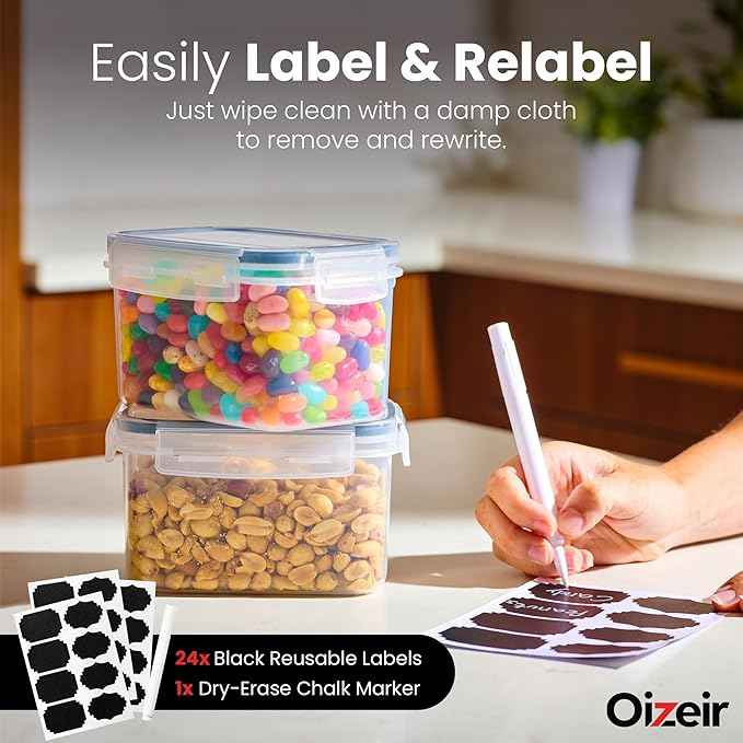 Oizeir Airtight Food Storage Containers Set - Air Tight with Lids - Pasta Flour Sugar Cereal - Storage Containers for Food (Clear-24 Pack)