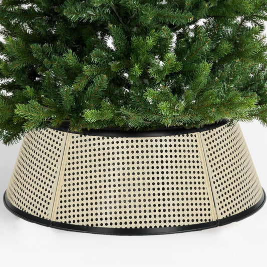 Metal Christmas Tree Collar, 28’’ D Christmas Decorative Base Cover for Christmas Tree, Tree Skirt, Tree Ring - Cream