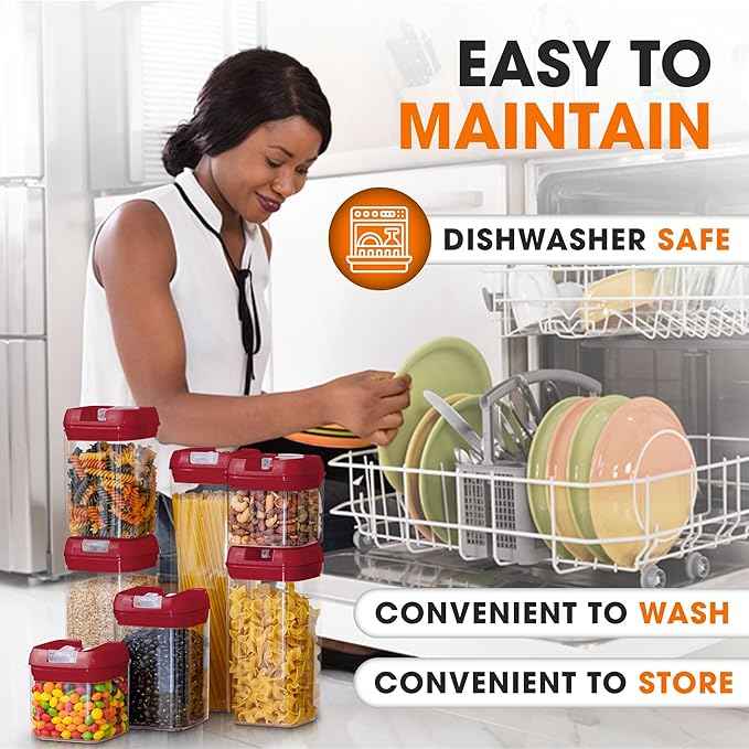 Cheer Collection Airtight Food Storage Containers – Set of 7 Stackable Pantry Organizers with Secure Lids, Kitchen Containers for Dry Goods, Flour, Sugar & More, Red