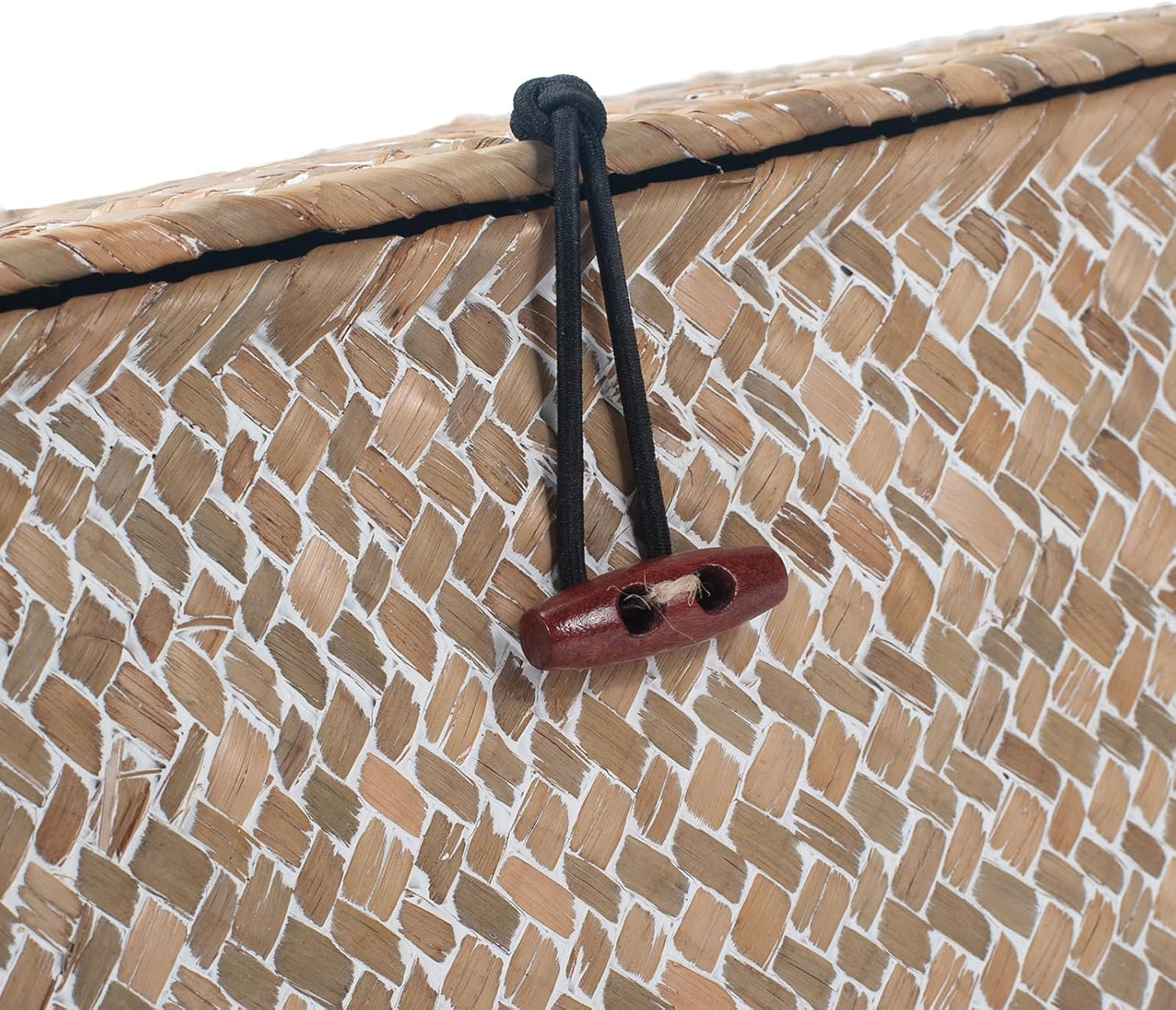 Wicker Basket with Lid, Seagrass Storage Basket, Woven Decorative Storage Baskets for Shelf Organizing, Whitewash