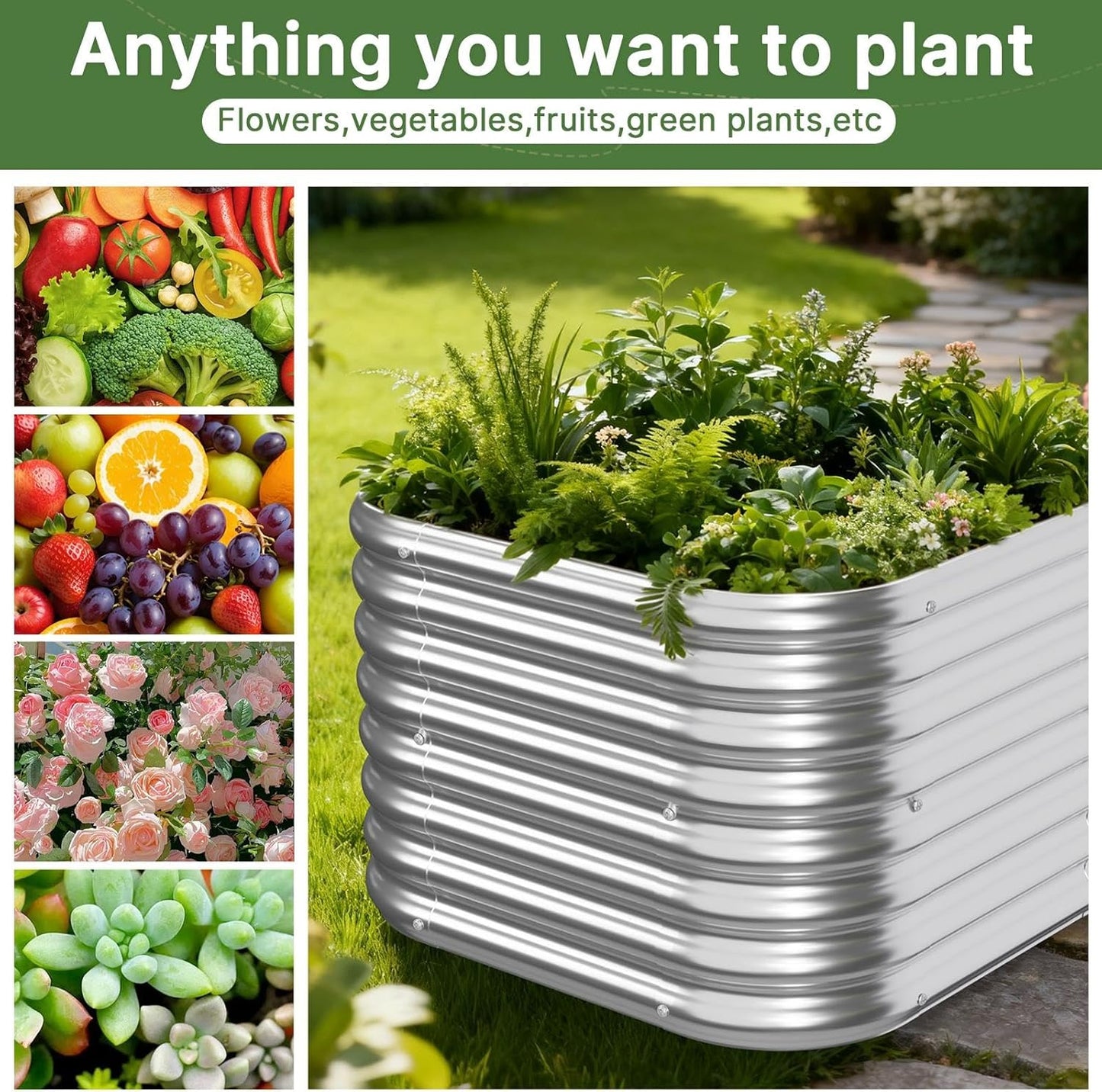 2pcs Tall Galvanized Raised Garden Bed Outdoor, Metal Raised Beds for Vegetables, Above Ground Garden Box for Flower, Steel Garden Bed for Gardening - 2FT