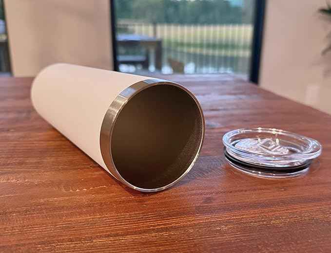 20 oz Powder Coated Cup Double Wall Stainless Steel 20oz Skinny Straight Tumbler with Lid: White