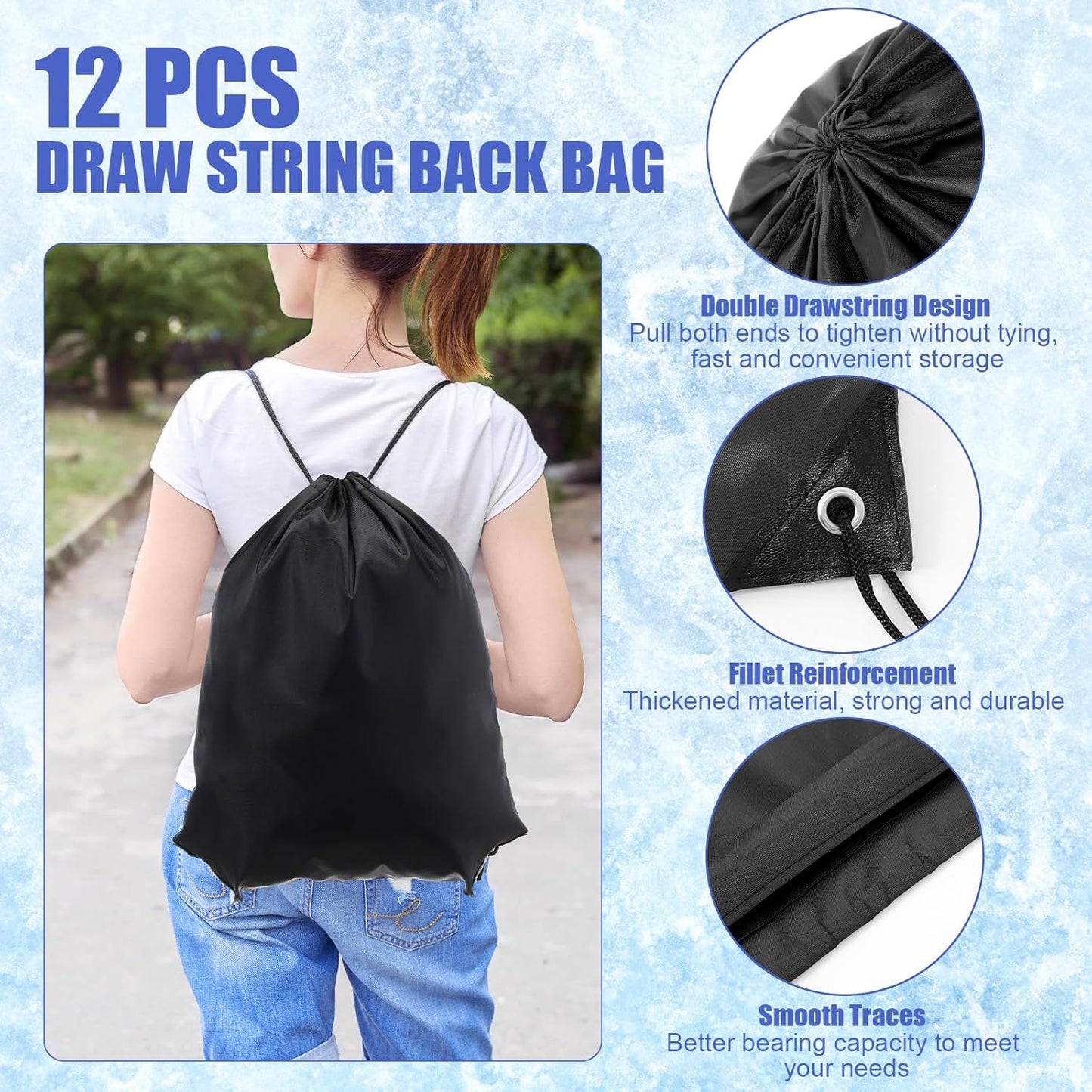 Talltalk 36 Pcs Water Bottles and Cooling Towels Set 12 Plastic Water Bottles Bulk 24 oz 12 Workout Towels Bulk 40 x 12'' 12 Drawstring Backpack Bags for Gym Travel Camping Hiking Outdoor Work, Black