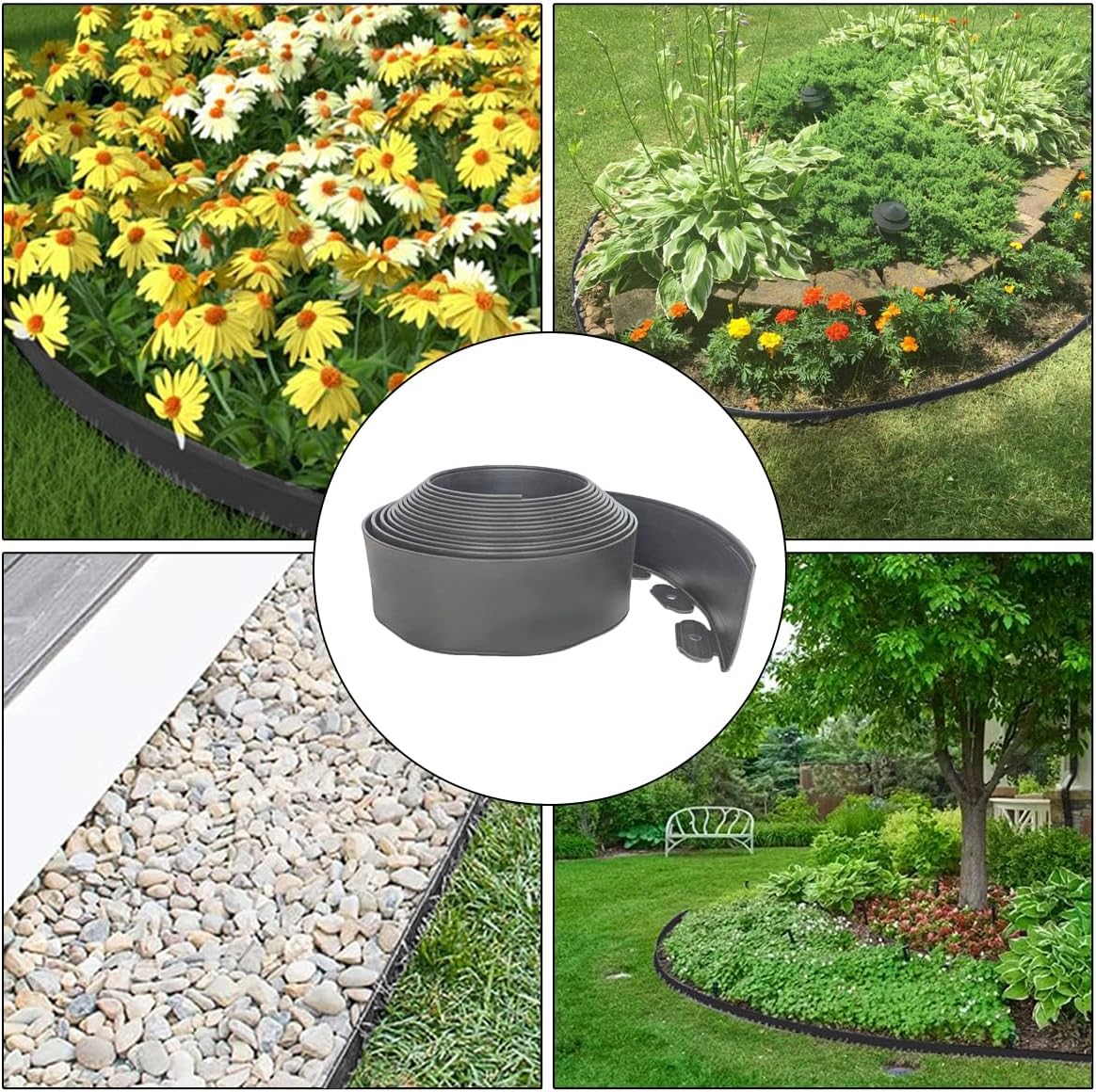 33FT Landscape Edging, 4 in Tall Garden Edging Borders with 30 Spikes,Flexible Lawn Edging Kit Plastic Mini Fence Borders for Grass Flower Beds, Pavement,Yard -Grey
