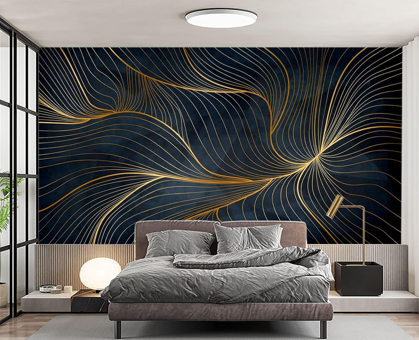 Simple Golden Lines Wall Mural Wallpaper for Bedroom 178" x 117"