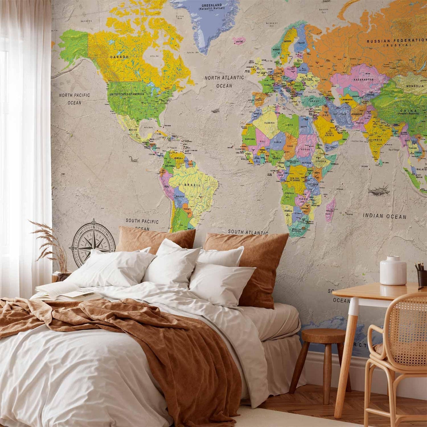 artgeist Premium Wall Mural World Map 118x83 in - XXL Non-Woven Wallpaper Fleece Wall Decor Photo Print Picture Image Design Home Map of The World k-A-0129-a-a
