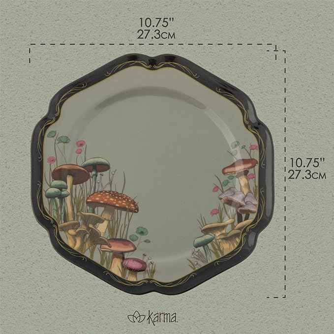 Karma, 8.75 inches Melamine Salad Plates Set of 4, Reusable Dishwasher Safe Plates for Outdoor and Indoor, Midnight Meadow